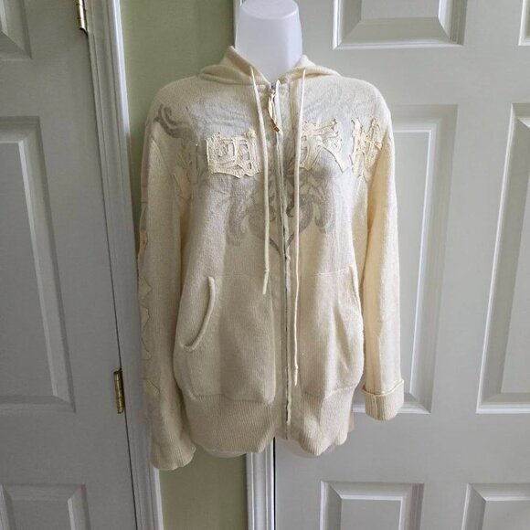 The Great China Wall Rare Cashmere Cream Embroidered Floral Geometric Hoodie - Picture 1 of 16